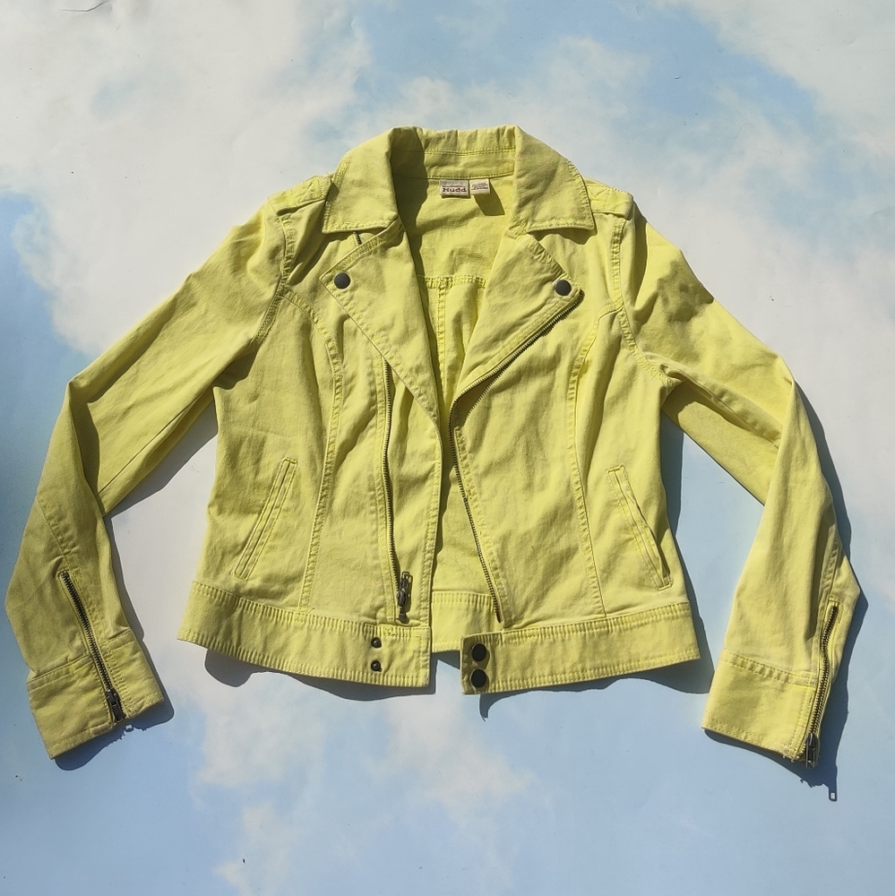 Bright Yellow Moto Jacket Twill Jacket Cool Trendy Jacket Unique Yellow Jacket